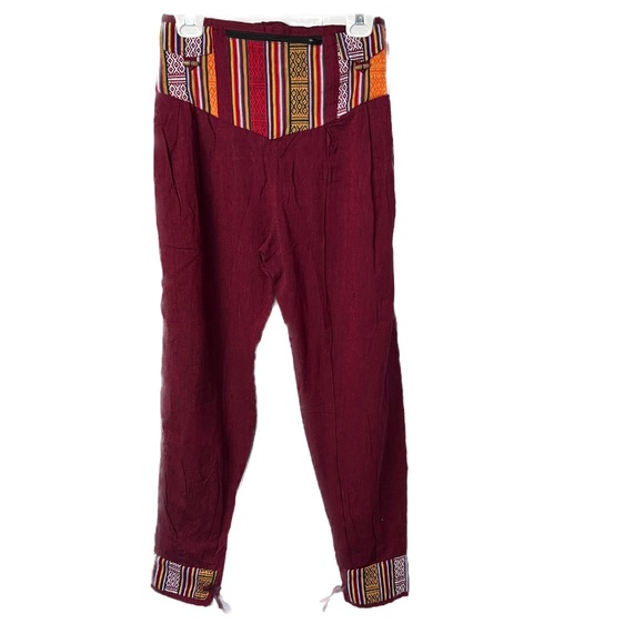 Himalayan Hippie Pants Cotton Contrast Border Unisex Bohemian Loose Money Pocket - Picture 1 of 6